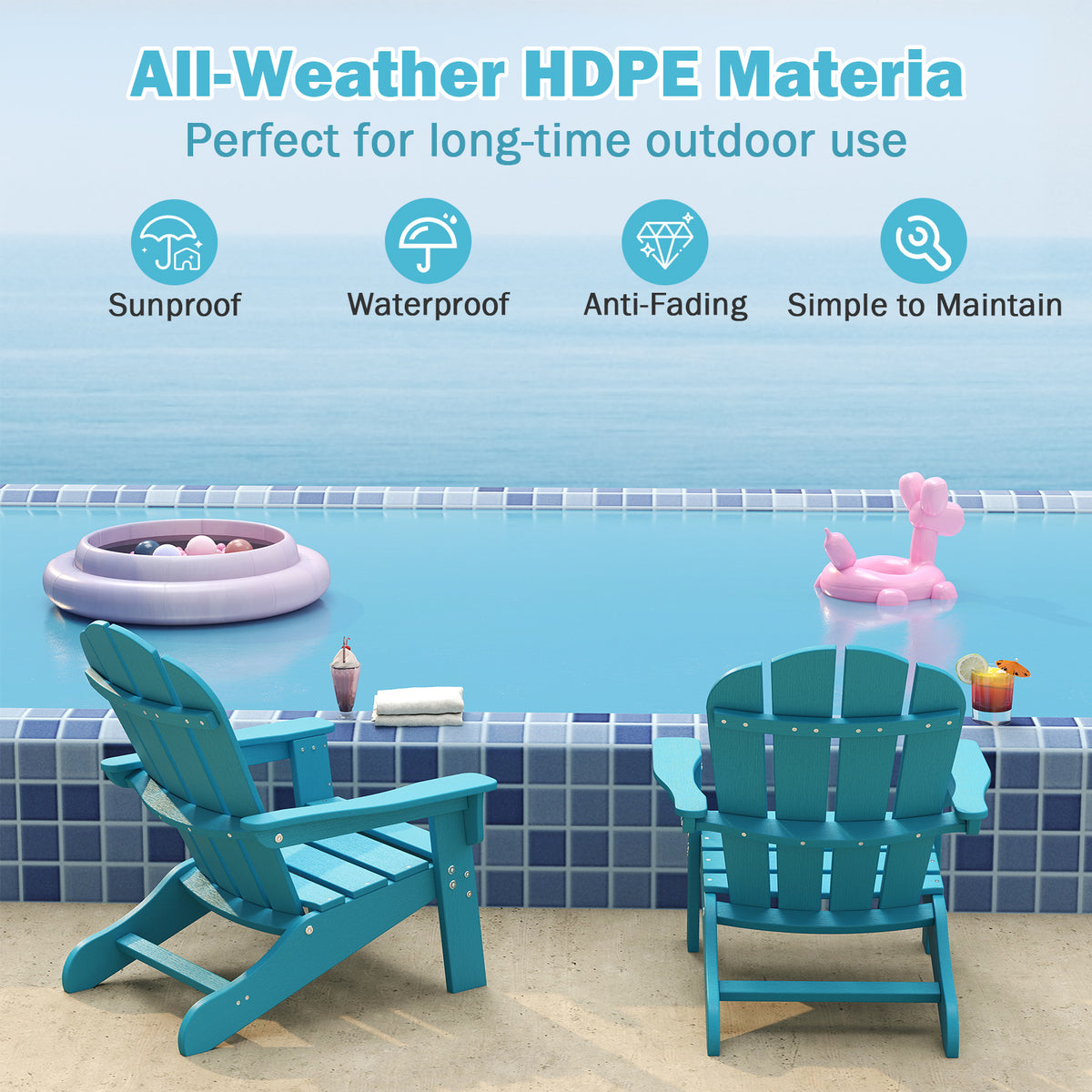 Kids Adirondack Chair All-Weather HDPE Toddler Lawn Chair-Turquoise