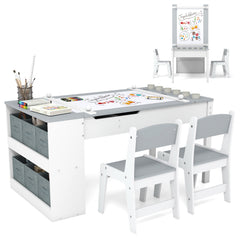 2-in-1 Kids Art Table Set with Chairs-Grey