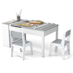 2-in-1 Kids Art Table Set with Chairs-Grey
