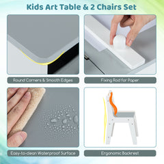 2-in-1 Kids Art Table Set with Chairs-Grey