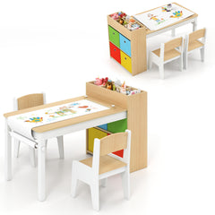 Kids Art Table and Chairs Set with Paper Roll and Storage Shelves-Colourful