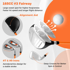 Kids Complete Golf Clubs Set for Boys and Girls Aged 8-10/11-13 Years-Yellow