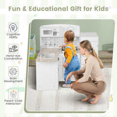 Kid's Wooden Corner Play Kitchen with Ample Accessories-White
