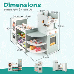 Kids Grocery Store Playset Wooden Pretend Play Supermarket-Green