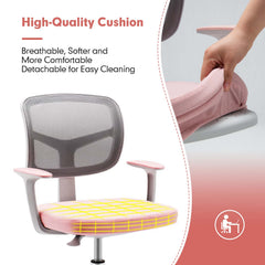 Kids Height-Adjustable Swivel Computer Desk Chair with Lumbar Support-Pink