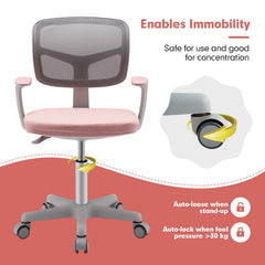 Kids Height-Adjustable Swivel Computer Desk Chair with Lumbar Support-Pink