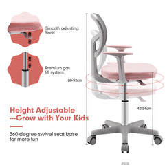 Kids Height-Adjustable Swivel Computer Desk Chair with Lumbar Support-Pink