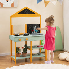Kids Kitchen Playset with Root Viewer Planter Rotatable Faucet-green