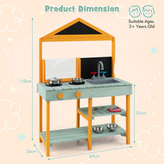 Kids Kitchen Playset with Root Viewer Planter Rotatable Faucet-green
