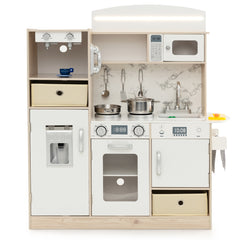 Kids Kitchen Playset with Adjustable LED Lights and Removable Shelves-White