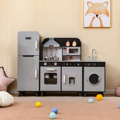 Kids Kitchen Playset with Refrigerator and Washing Machine-Brown
