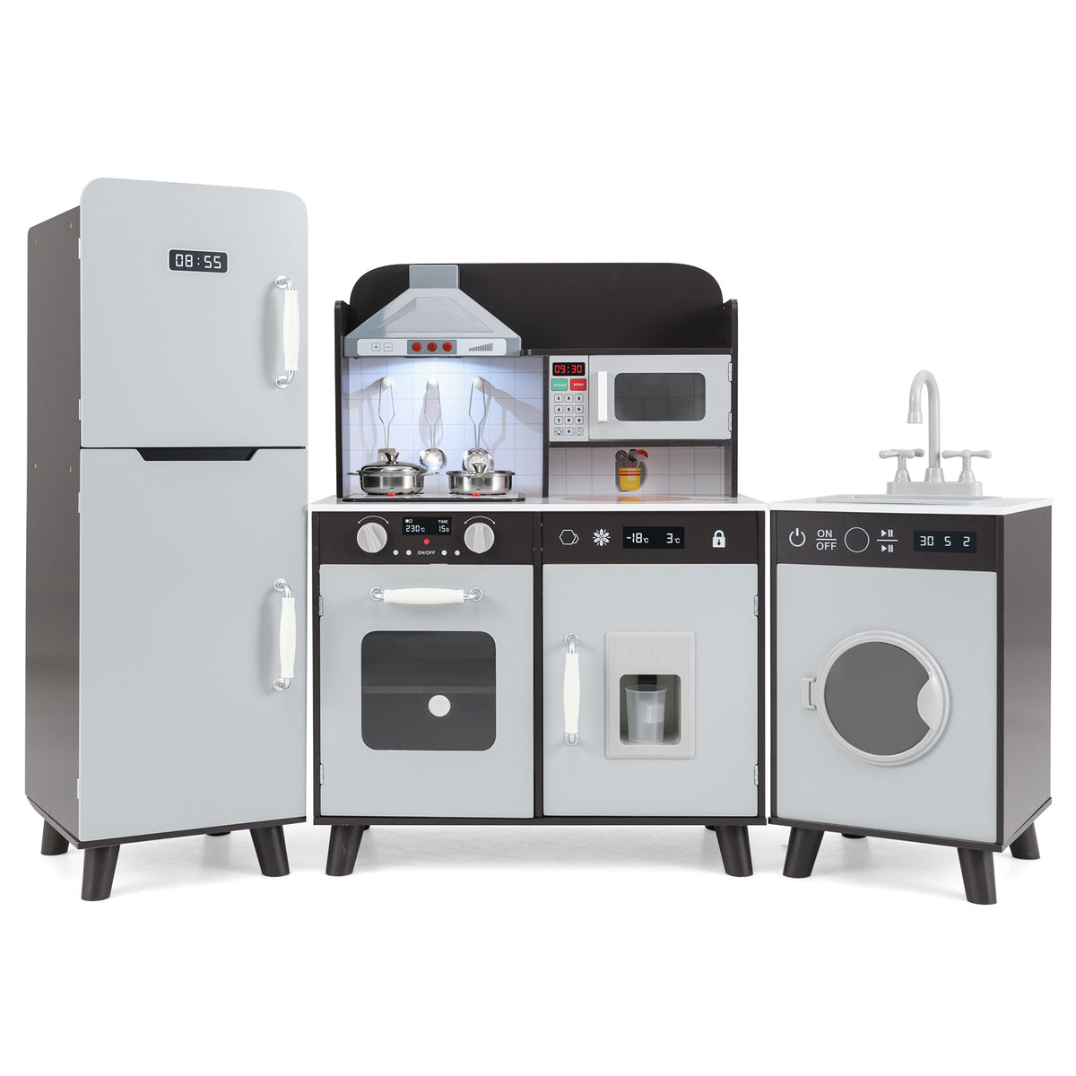 Kids Kitchen Playset with Refrigerator and Washing Machine-Brown