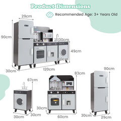 Kids Kitchen Playset with Refrigerator and Washing Machine-Brown