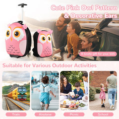 Pink owl luggage set suitable for train, airplane, picnic and school travel