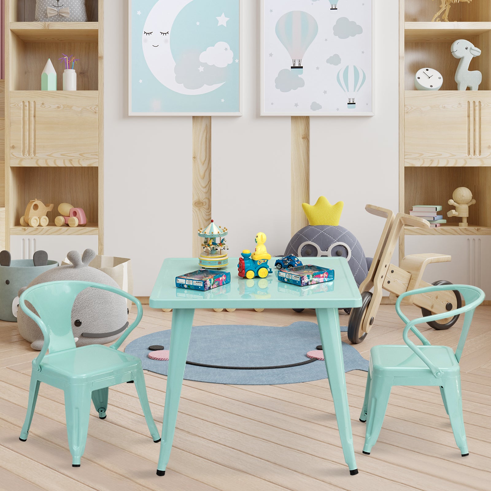 Kids Metal SquareTable With Round Corner-Blue