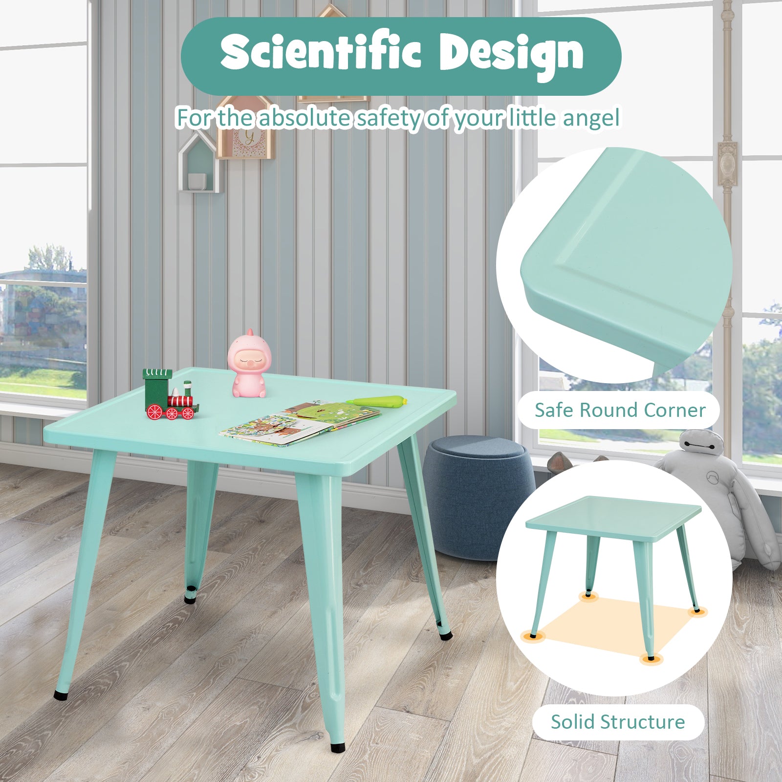 Kids Metal SquareTable With Round Corner-Blue