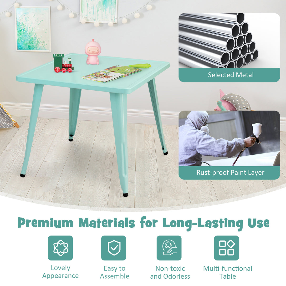 Kids Metal SquareTable With Round Corner-Blue