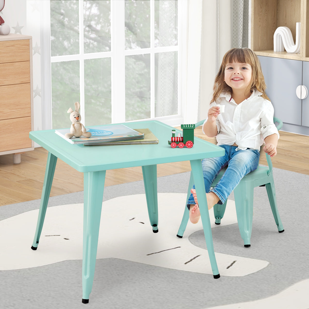Kids Metal SquareTable With Round Corner-Blue