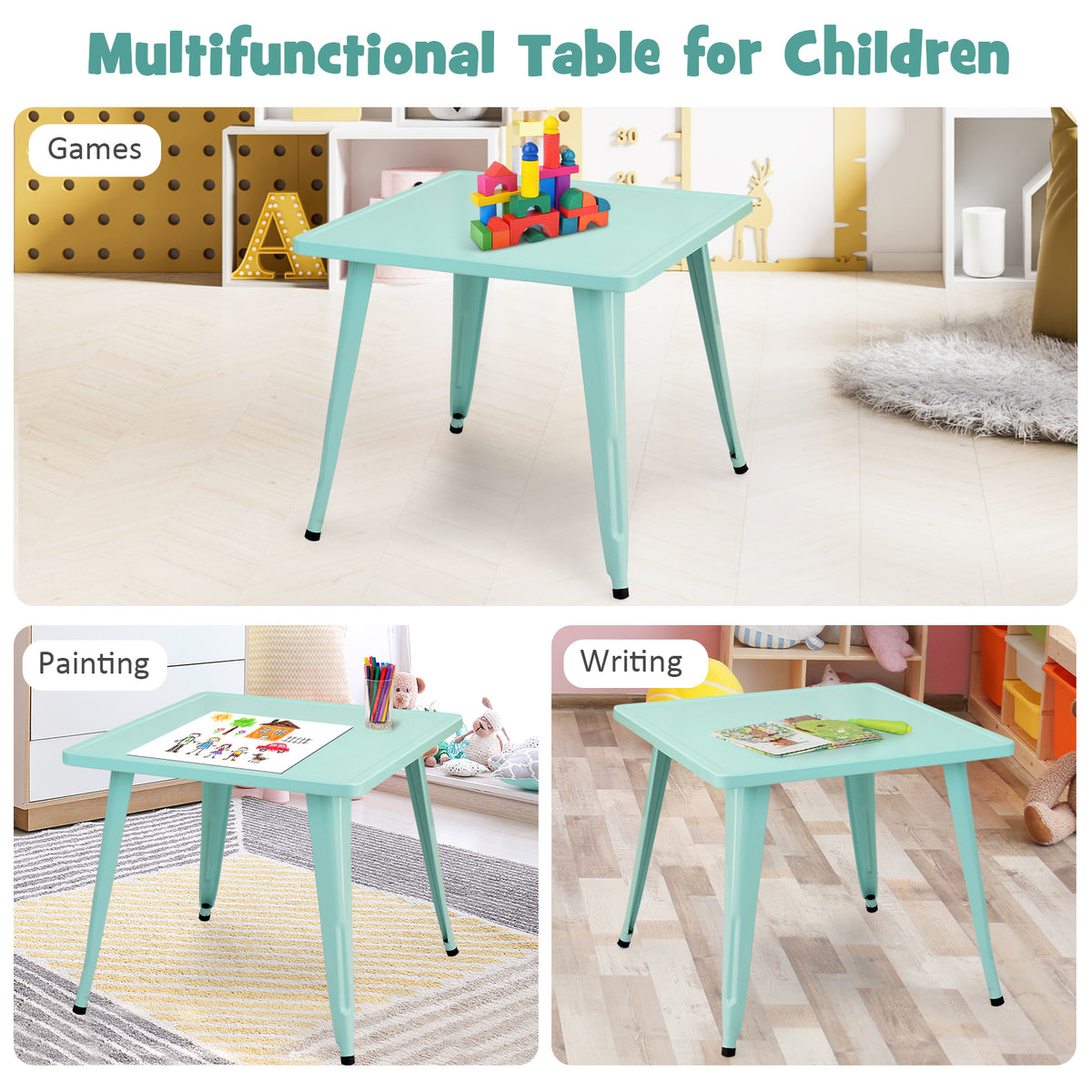Kids Metal SquareTable With Round Corner-Blue