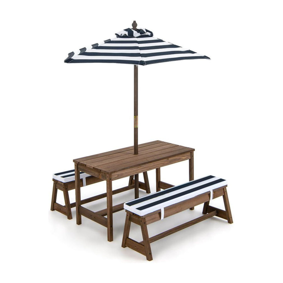 Kids Picnic Table with Cushions and Umbrella-Blue