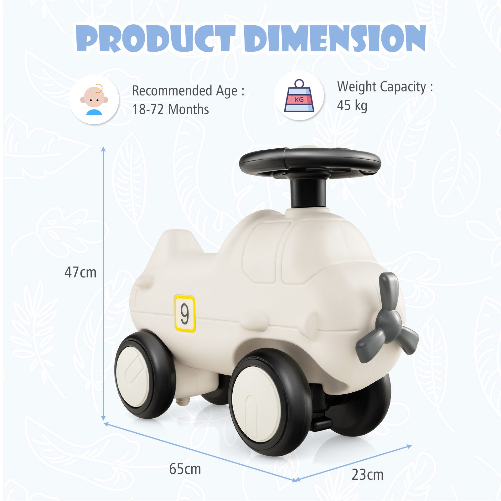 Kids Plane Ride On Toy Car with Cute Propeller and Flexible Steering Wheel