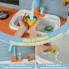 Kids Play Kitchen Set with Chalkboard and Faucet and Sink-Blue
