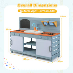 Kids Play Kitchen Set with Chalkboard and Faucet and Sink-Blue