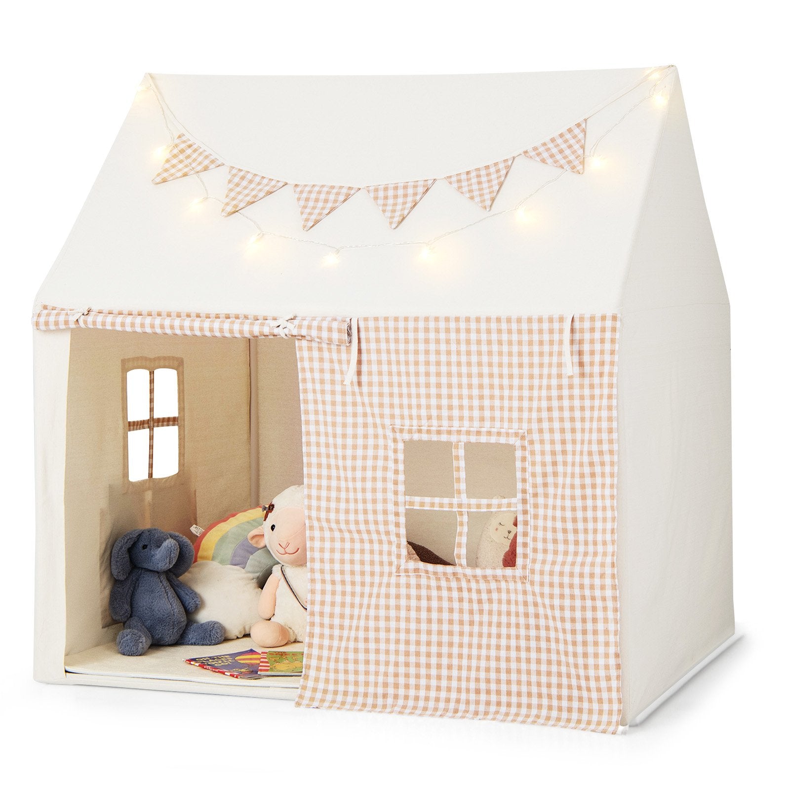 Kids Play Tent with Padded Mat for Children Aged 3-8 Years Old-Beige
