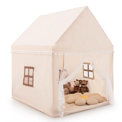 Kids Play Tent with Soft Sponge Padded Mat and Solid Wood Frame-Beige