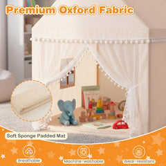 Kids Play Tent with Soft Sponge Padded Mat and Solid Wood Frame-Beige