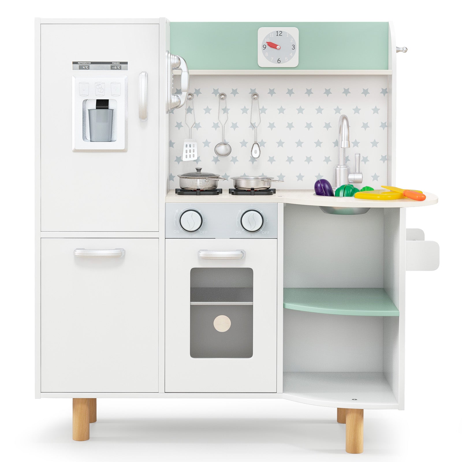 Kids Pretend Kitchen Playset with Stove and Ice Maker-Green