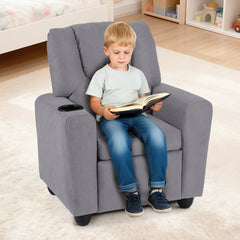 Kids Recliner with Cup Holder PU Leather Kids Reclining Chair-Grey