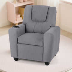 Kids Recliner with Cup Holder PU Leather Kids Reclining Chair-Grey