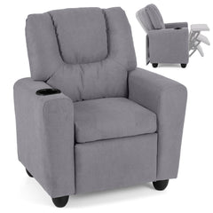 Kids Recliner with Cup Holder PU Leather Kids Reclining Chair-Grey