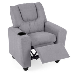 Kids Recliner with Cup Holder PU Leather Kids Reclining Chair-Grey
