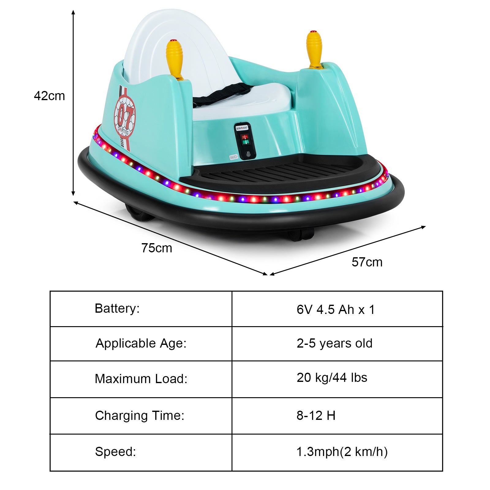 Kids Ride-On Bumper Car with Colorful Flashing Lights and Music-Green
