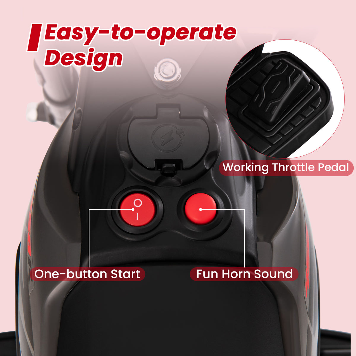 Honda Licensed Kids Ride On Motorbike with Horn Anti-slip Handlebars-Grey