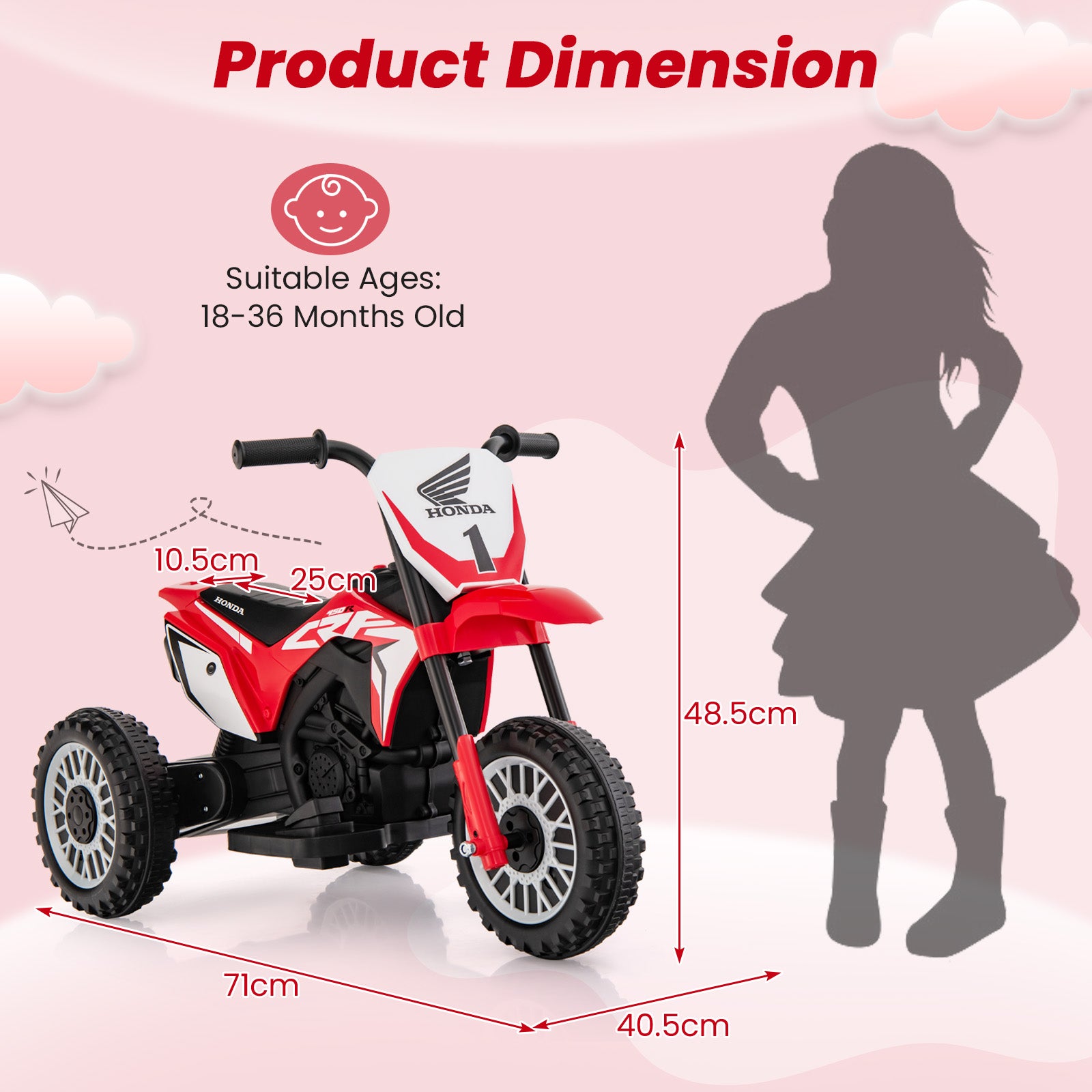 Honda Licensed Kids Ride On Motorbike with Horn Anti-slip Handlebars-Red