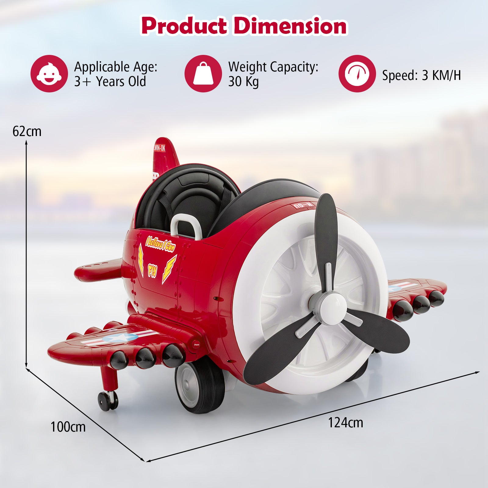 Kids Ride On Electric Airplane Car Toy with Joysticks and Remote Control-Red