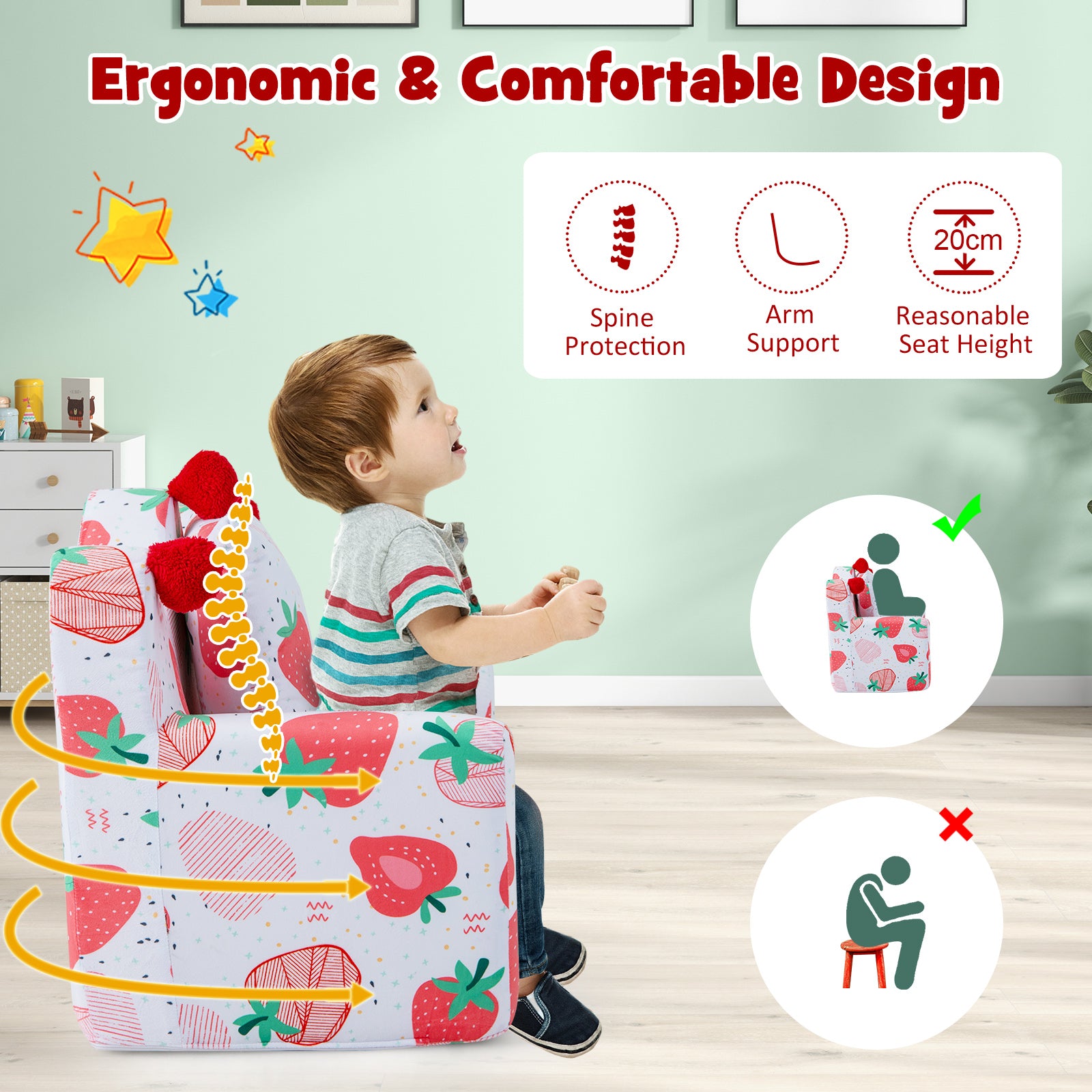 Kids Sofa Chair Foam Filled Armchair with Extra Padded Pillow-Pink