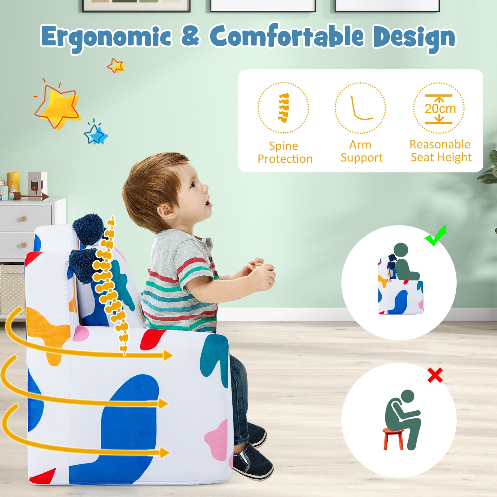 Kids Sofa Chair Foam Filled Armchair with Extra Padded Pillow-White