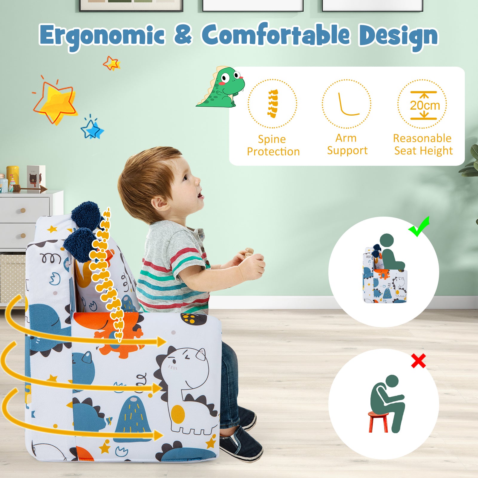 Kids Sofa Chair Foam Filled Armchair with Extra Padded Pillow-Orange