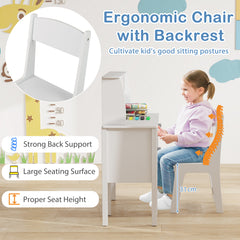 Kids Study Desk and Chair Set with Hutch and Storage Cabinet-White