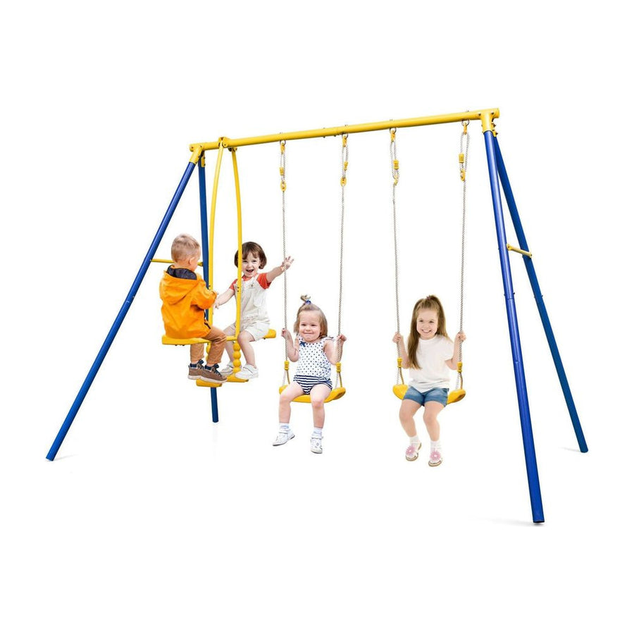 Heavy-Duty Kids Playset with 2 Swing Seats and 2 Glider Seats for Children 3-12 Years Old-Blue