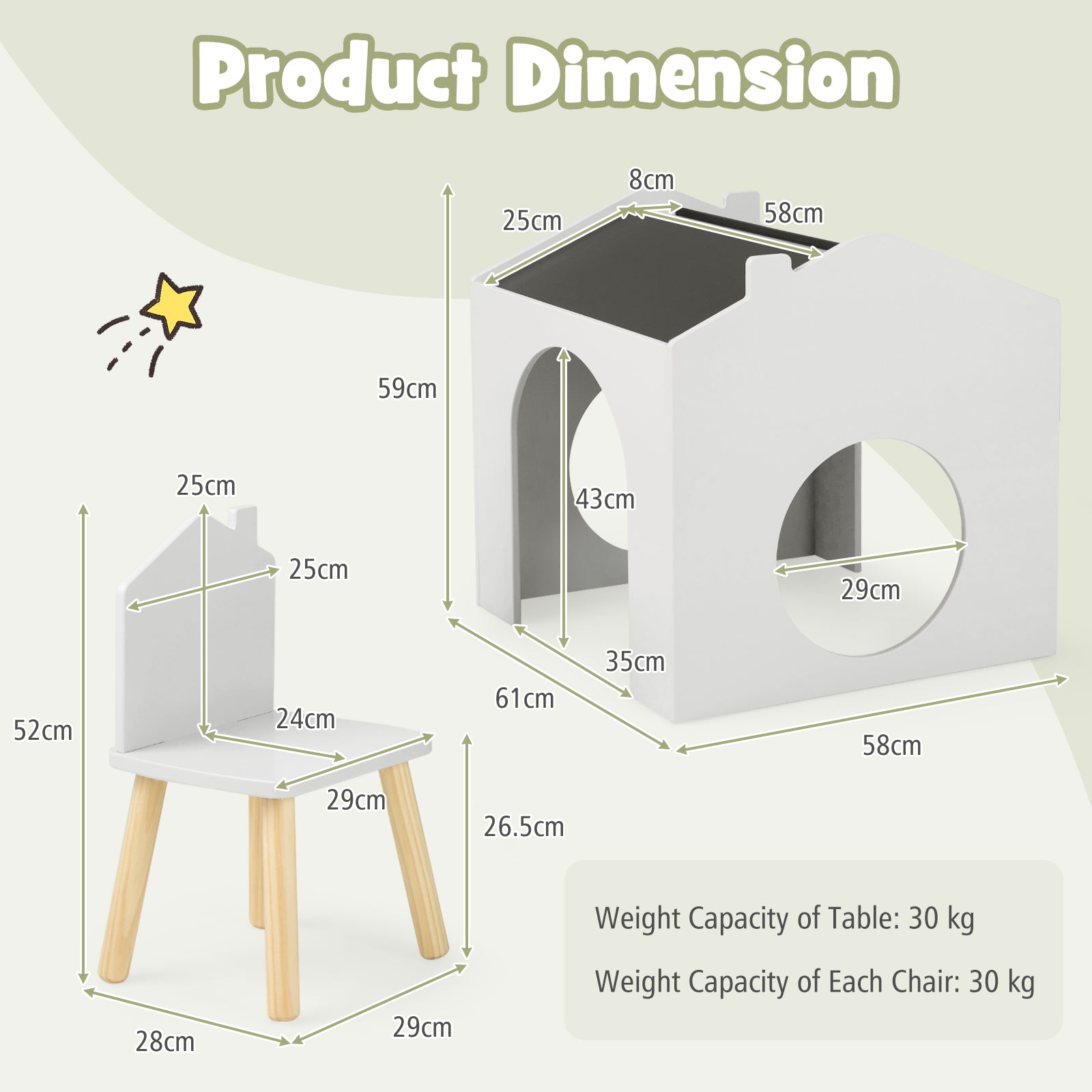 3 Pieces Wooden Kids Table and Chair Set with Chalkboards-White