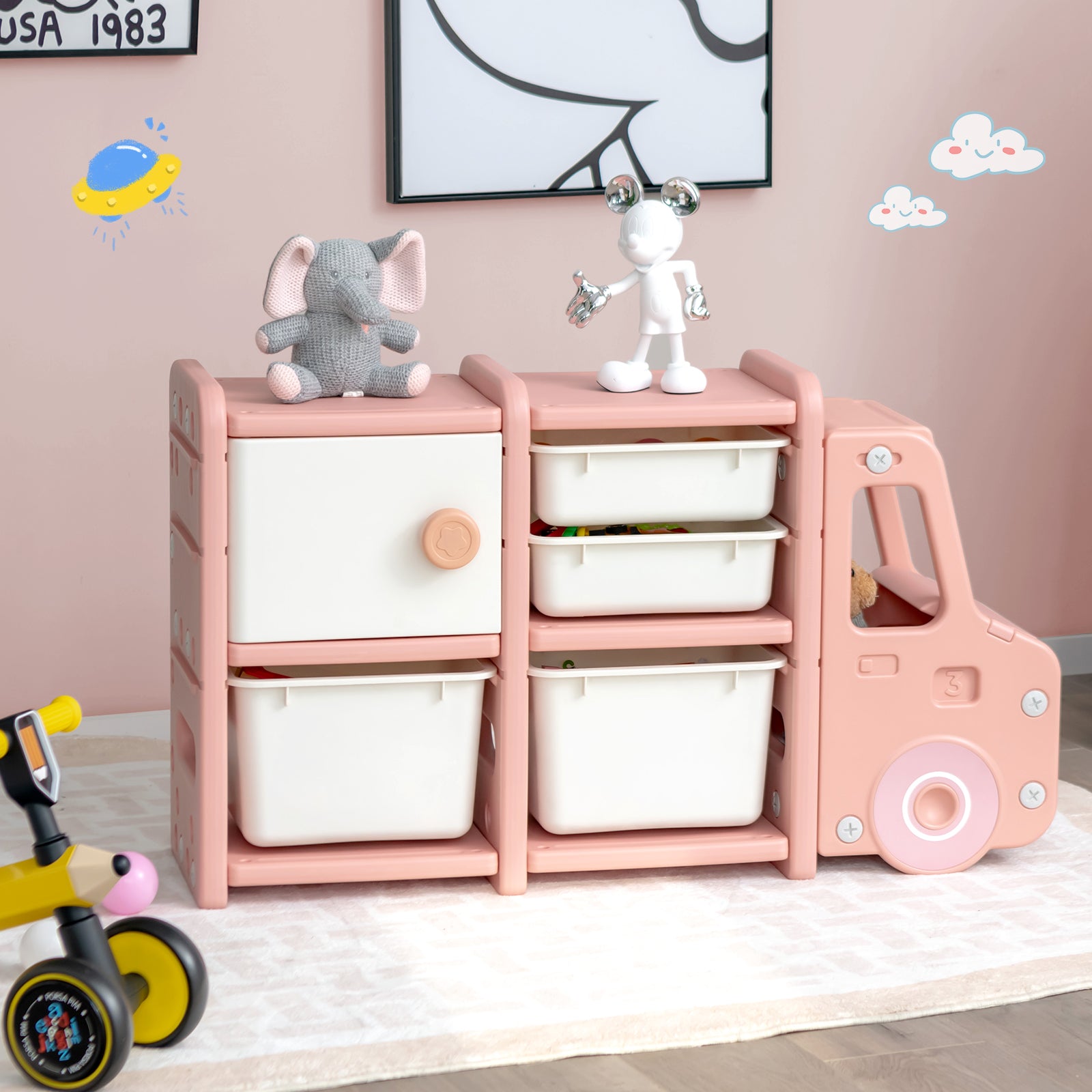 Truck-shaped Toddler Storage Cabinet Kids Toy Organizer-Pink