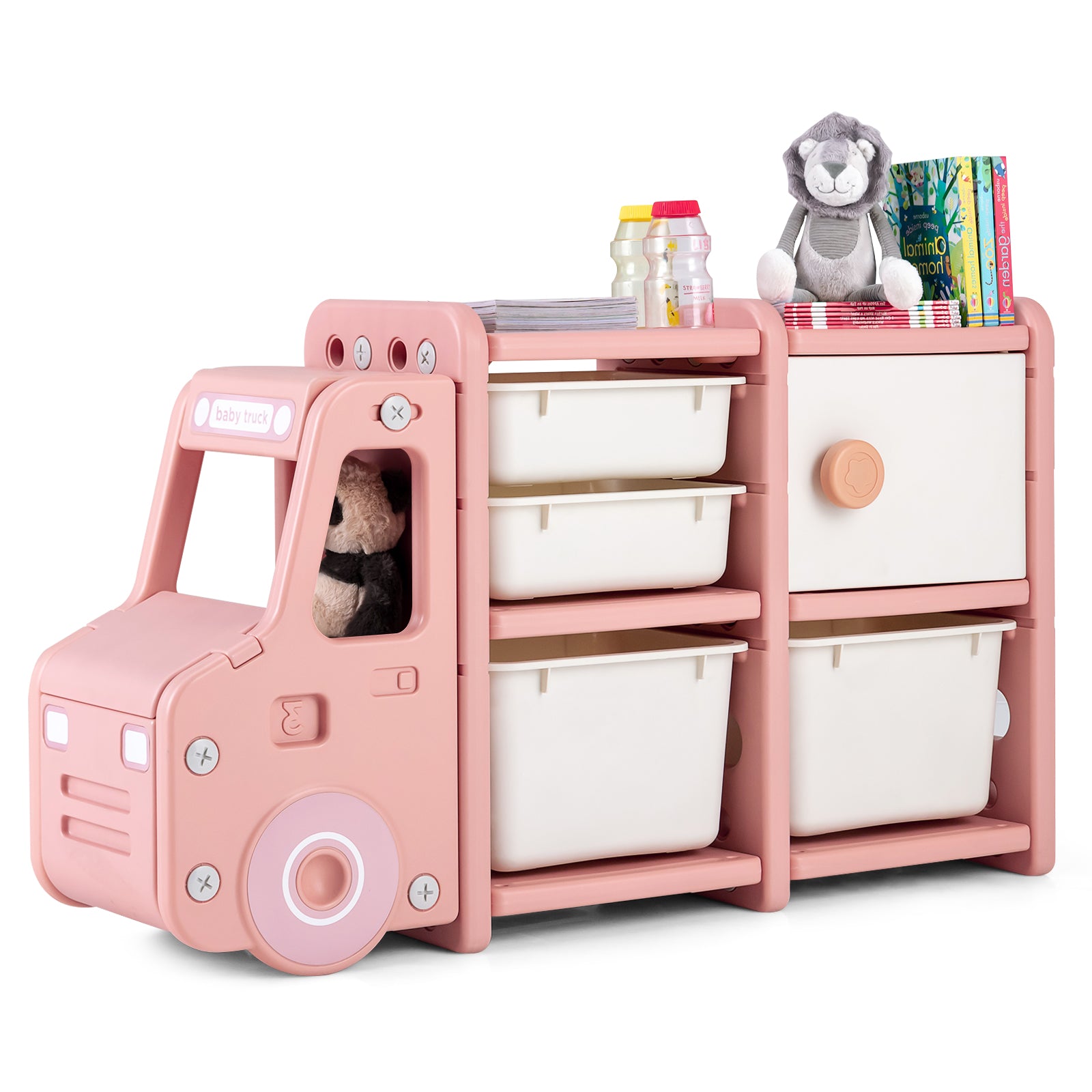 Truck-shaped Toddler Storage Cabinet Kids Toy Organizer-Pink