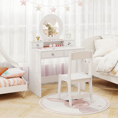 Kids Vanity Set with Open Shelf and 4 Storage Drawers-White