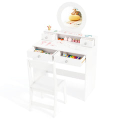 Kids Vanity Set with Open Shelf and 4 Storage Drawers-White