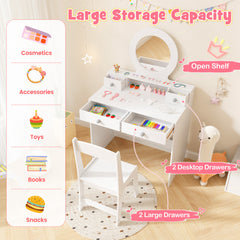 Kids Vanity Set with Open Shelf and 4 Storage Drawers-White